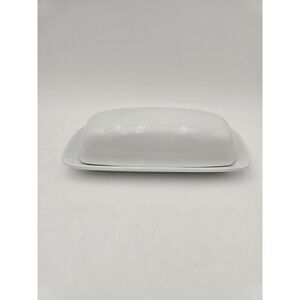 Essential Home White Ceramic Butter Dish with Lid Rectangular Minimalist